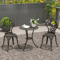 Outsunny Set da Esterno 3 Pezzi con 2 Sedie da Giardino e Tavolo Rotondo con Foro per Ombrellone, Bronzo(m-2)