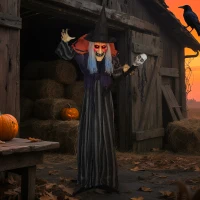 Outsunny 160 cm Halloween Dekoration Halloween Hexe mit LED-Lichter, Soundfunktion verstellbare Arme, Körper(m-10)