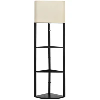 HOMCOM Stehleuchte, dreieckiges Design, 3 Regale, Stoff-Lampenschirm, 50x37x159 cm, Schwarz+Weiß(m-11)