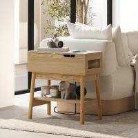 HOMCOM Măsuță de cafea în stil Boho cu raft ascuns și raft deschis, din MDF, 30x60x60,5 cm, culoare lemn(m-2)