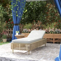 Outsunny Rattan Sonnenliege, 5-fach verstellbare PE-Rattan Gartenlieg mit Kissen, Gartenliege(m-8)