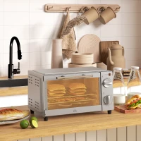 HOMCOM Minibackofen, 9 L Mini-Ofen mit Backblech, Grillrost, mit einstellbarer Temperatur und Garzeit, Edelstahl, Silber(m-10)
