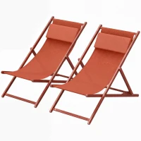 Outsunny Lot de 2 bain de soleil, chaise longue pliante avec appuie-tête en textilène inclinable 60 x 100 x 85 cm, rouge brique(m-12)