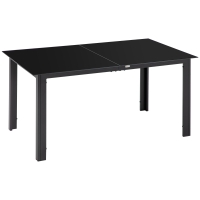 Outsunny Masă de Grădină cu Blat din Sticlă Securizată 150x90 cm pentru 6 Persoane, Masă de Luat Prânzul pentru Exterior, Dreptunghiulară, din Aluminiu, pentru Terasă, Balcon, Neagră