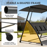 Outsunny Outdoor 2-in-1 Swing Chair Lounger 3 Seater Garden Swing Seat Bed Convertible Tilt Canopy W/ Cushion, Dark Grey(m-7)