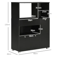 HOMCOM Mueble para Microondas con Cajón Estantes 3 Puertas 3 Compartimientos Diseño Anti-vuelco para Comedor 90x40x120 cm Negro(m-3)
