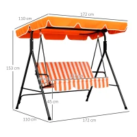 Outsunny Balancín de Jardín Exterior Columpio de 3 Plazas con Toldo Ajustable y Marco de Acero 172x110x153 cm Naranja(m-3)
