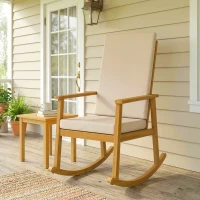Outsunny Schaukelstuhl aus Akazienholz Schaukelsessel mit hoher Rückenlehne Kissen bis 160 kg 60 x 89 x 107 cm Beige(m-10)