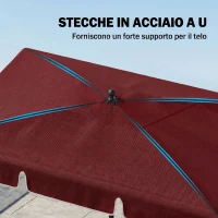 Outsunny Ombrellone da Giardino Rettangolare e Regolabile con Palo in Alluminio, 2x1.3x2.5 m, Rosso Vino(m-5)