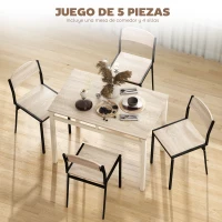 HOMCOM Conjunto de Mesa y 4 Sillas de Comedor para 4 Personas, Estilo Moderno con Estructura Metálica, Roble y Negro(m-5)