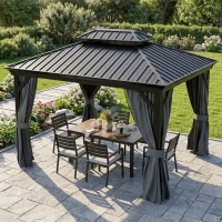 Outsunny 3.65 x 3m Aluminium Hardtop Gazebo, with Accessories - Dark Grey(m-8)