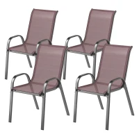Outsunny Set 4 Sedie da Giardino Impilabili con Braccioli Curvi, in Acciaio e Tessuto Traspirante, 54x71x93 cm, Marrone(m-10)