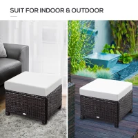 Outsunny Rattan Footstool Wicker Ottoman with Padded Seat Cushion Outdoor Patio Furniture for Garden Poolside Living Room, 50 x 50 x 35 cm, Brown(m-7)