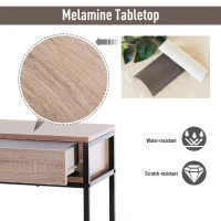 HOMCOM Console Table Worktop Bottom Shelf Home Two Drawer Industrial Minimal Style Oak Wood Tone Effect(m-5)