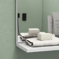HOMCOM Bamboo Panel Bathroom Mirror, with Shelves - White(m-9)