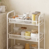 HOMCOM Chariot à 3 niveaux avec paniers desserte à roulettes chariot de rangement roulante 45 x 26,5 x 63 cm blanc(m-9)