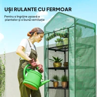 Outsunny Seră pentru Plante cu 5 Niveluri, cu Ușă cu Fermoar, din Oțel și PE, 69x49x193 cm, Verde(m-6)