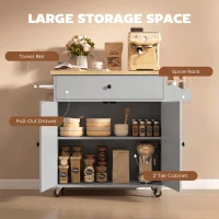 HOMCOM Kitchen Island with Drop Leaf, Rolling Kitchen Storage Trolley on Wheels with Drawer, Spice Rack and Towel Rack, Grey(m-5)