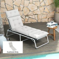 Outsunny Sun Lounger Cushions Only, 190 x 56 x 10 cm Garden Lounge Chair Cushions, UPF20+ 220gsm Fabric, Thick Sunbed Replacement Pads with 6 Ties, Light Grey(m-10)