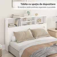 HOMCOM Tăblie de Pat Autoportantă 160 cm cu Compartimente, Tăblie pentru Pat Dublu cu 4 Spații Deschise, 160 x 20,2 x 108,2 cm, Alb(m-4)