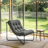 Outsunny Lounge Sessel Outdoor Ergonomischer Gartensessel mit hautfreundlich Kissen Breiter Sitz Stahlrahmen Dunkelgrau(m-8)