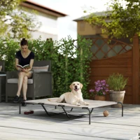 PawHut Cama Exterior para Cão Cama Elevada para Cães Grandes com Estrutura de Aço Tecido de Malha Respirável 152x94x23 cm Bege(m-2)