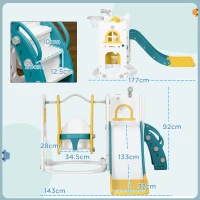 AIYAPLAY 6-in-1 Swing and Slide Set, Kids Playground with Basketball Hoop, Telescope, Storage Space - Yellow(m-3)