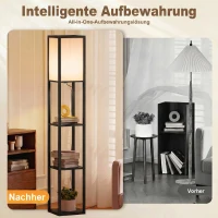 HOMCOM Stehlampe mit 3 Regalen, Stehleuchte mit E27 Fassung, 26 x 26 x 160 cm, für Wohn-/Schlafzimmer (Ohne Glühbirne)(m-5)