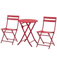 Outsunny Salon de jardin bistro pliable - table ronde Ø 60 cm avec 2 chaises pliantes - métal thermolaqué rouge(m-1)
