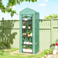 Outsunny Seră pentru Plante cu 5 Niveluri, cu Ușă cu Fermoar, din Oțel și PE, 69x49x193 cm, Verde(m-10)