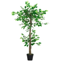 Outsunny Pianta Artificiale Albero del Tè con 546 Foglie Realistiche e Vaso Cemento 120 cm Verde