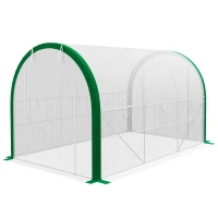 Outsunny Tunnel-Gewächshaus, Treibhaus, Reißverschlusstüren, Netzfenster, Metallrahmen, 3,5 x 2 x 2m, Weiß(m-11)