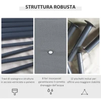 Outsunny Gazebo 3x4 m con 6 Pareti Rimovibili, 8 Fori di Drenaggio e 12 Picchetti, in Acciaio e Poliestere, Grigio e Nero(m-4)