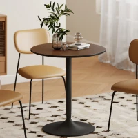 HOMCOM Mesa de jantar redonda 70 cm para 2 pessoas com tampo em folheado de madeira maciça e base em aço castanho(m-6)