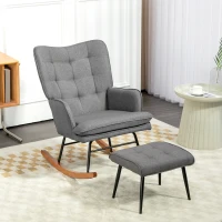 HOMCOM Poltrona de Balanço com Pufe Confortável até 130 kg Aspeto de Linho 64x89x90 cm Cinza Escuro(m-6)