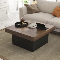 HOMCOM Table basse carrée avec éclairage LED 16 couleurs, table de salon moderne, 90 x 90 x 45 cm, noyer(m-12)