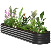 Outsunny Jardinière surélevée carré potager de jardin en acier modulable pour légumes, plantes, fleurs, dim. 240 x 62 x 30cm(m-12)