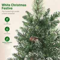 HOMCOM 60 cm Prelit Small Christmas Tree, Snow Flocked Tabletop Mini Xmas Tree with 35 LED Lights, Pine Cones and Linen Cover Base, Battery Operated, Green(m-6)