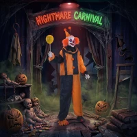 HOMCOM 190cm Life Size Animated Clown Halloween Decoration, Scary Halloween Animatronics Decor with Sound Touch Activated(m-2)