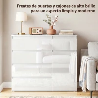 HOMCOM Aparador de Salón con 5 Cajones Estantes Ajustables Puerta de Cierre Suave 100x40x80 cm Blanco Brillo(m-4)