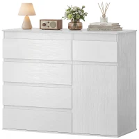 HOMCOM Modern Chest Of Drawers, 5 Drawer Dresser with Adjustable Shelf, Soft-Close Door, White(m-11)