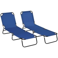 Outsunny Set of Two Metal Frame Folding Sun Loungers - Blue(m-1)