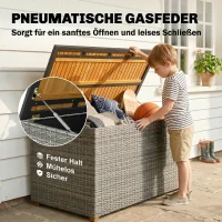 Outsunny Gartenbox 450 L Polyrattan wasserdicht Auflagenbox mit FSC-Holz-Deckel Gasdruckfedern Innenfutter(m-7)