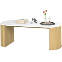 HOMCOM Table basse ovale, table d'appoint aspect effet marbre, coins arrondis pieds épais, 110 x 50 x 40 cm, blanc(m-12)