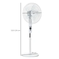 HOMCOM Standventilator Lüfter Fernbedienung Höhenverstellbar 3 Geschwindigkeitsstufen Metall, Weiß, Ø44,5 x H110-124 cm(m-3)