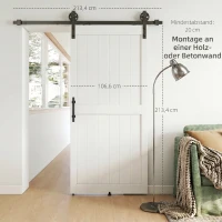 HOMCOM Porta Scorrevole in Stile Country con Binario e Maniglia in Legno e Acciaio, 106.6x213.4 cm, Bianco e Nero(m-5)