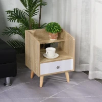 HOMCOM Noptiera Economie Spatiu Mobilier cu Sertar si Raft in Lemn 37x30x48cm - Stejar / alb(m-14)