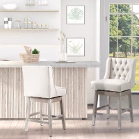 HOMCOM Juego de 2 Taburetes de Bar con Respaldo Taburetes Altos de Cocina Giratorios 180° Patas de Madera 46x57x101 cm Beige(m-2)