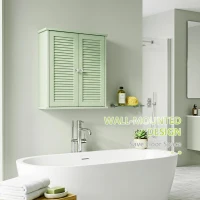 HOMCOM Bathroom Cabinet, Bathroom Wall Cabinet with Louvered Doors and Adjustable Shelf Storage for Kitchen, Light Green(m-6)