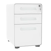 Vinsetto Carrinho com 3 Gavetas Arquivo Móvel com Rodízios Fechável Armário de Escritório com Pastas Suspensas e Porta-lápis, Gaveteiro para Escrivaninha 39x48x59cm Branco(m-6)